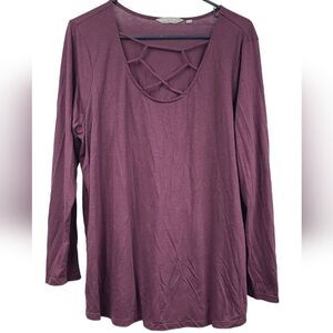 Harmony and Balance 2X Plum Lattice Long Sleeve Top Activewear Tee Workout Shirt